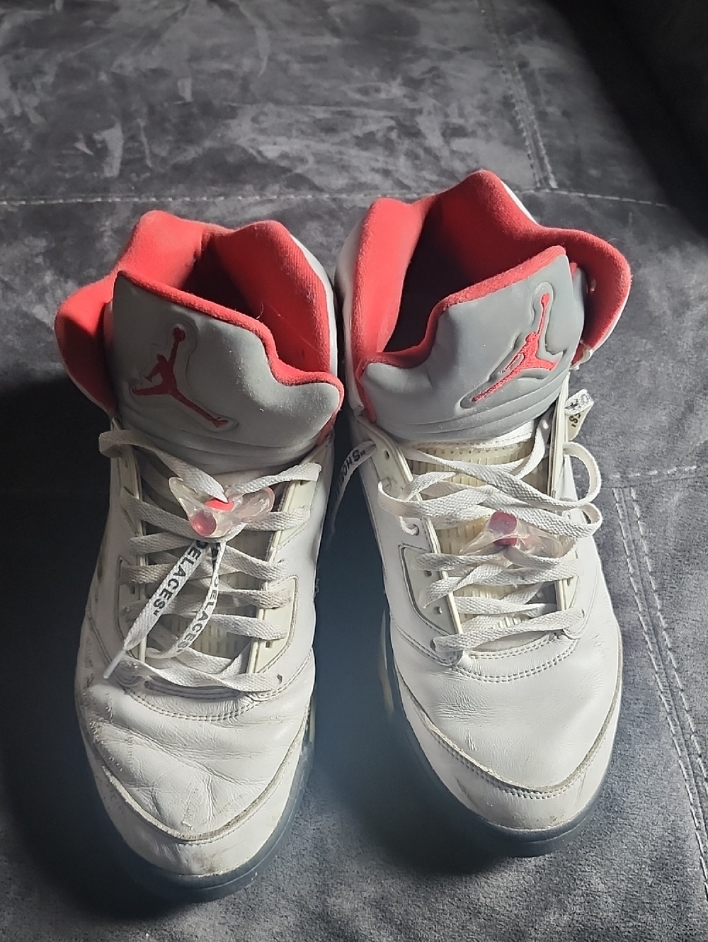 Jordan 5 White Sneakers with Red Accents